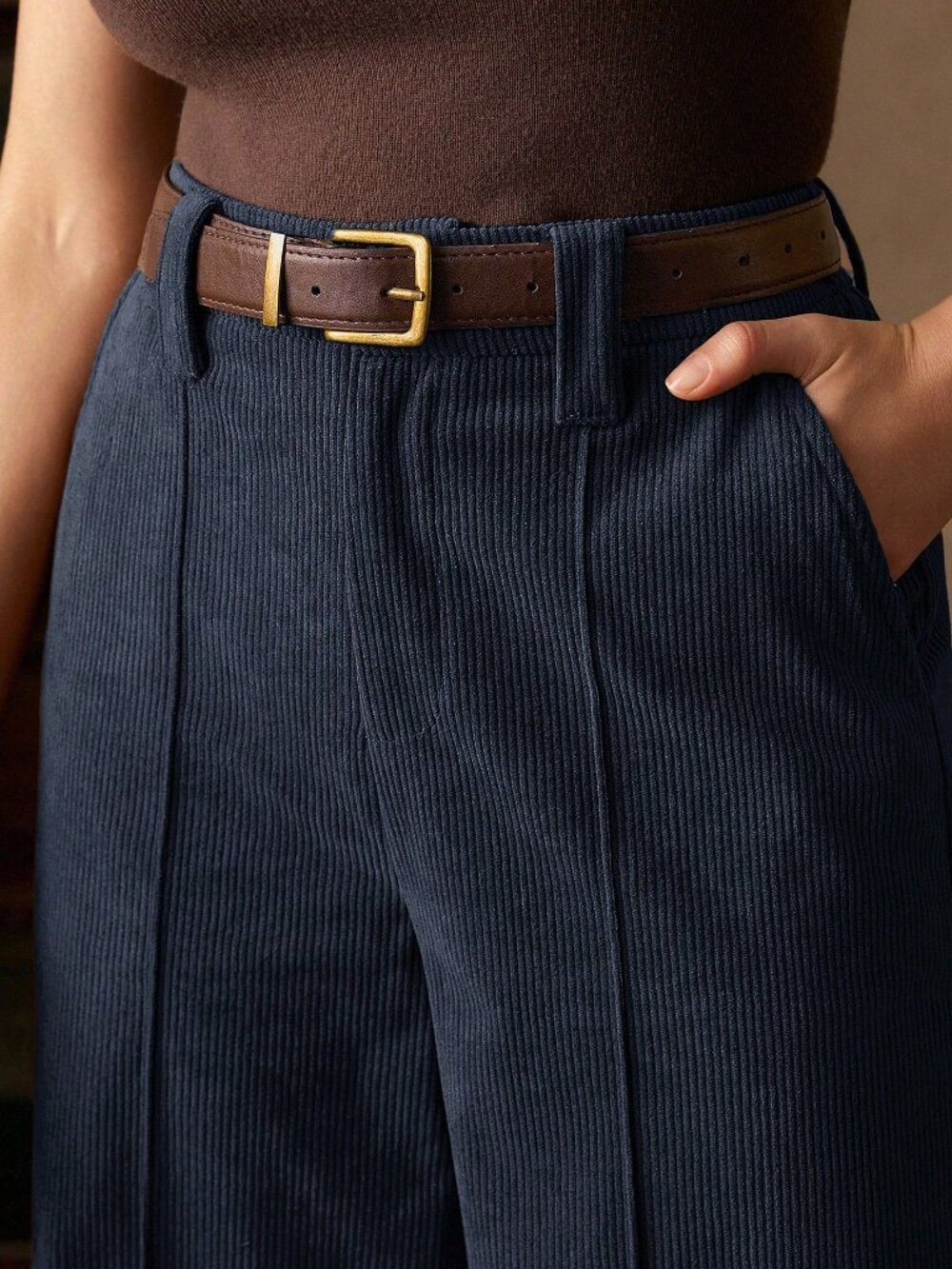 Navy Blue Casual Women's Corduroy Trousers - Picture 7 of 7